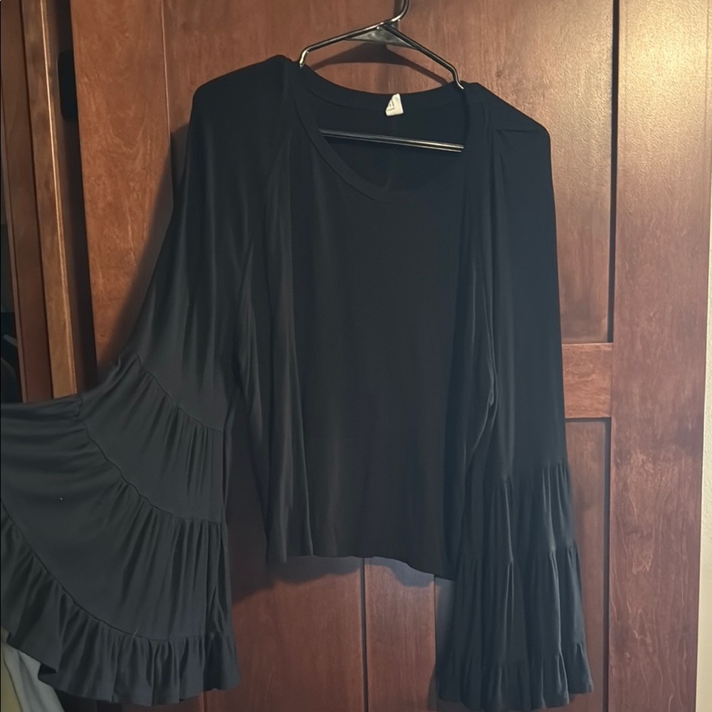 Black Flowy Bell Sleeve Top